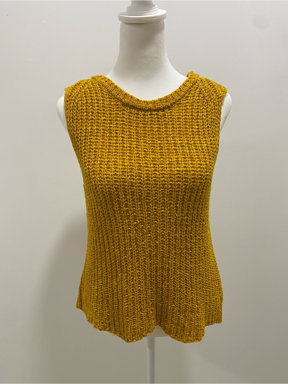 miami Mustard Knit Openwork Sleeveless Top